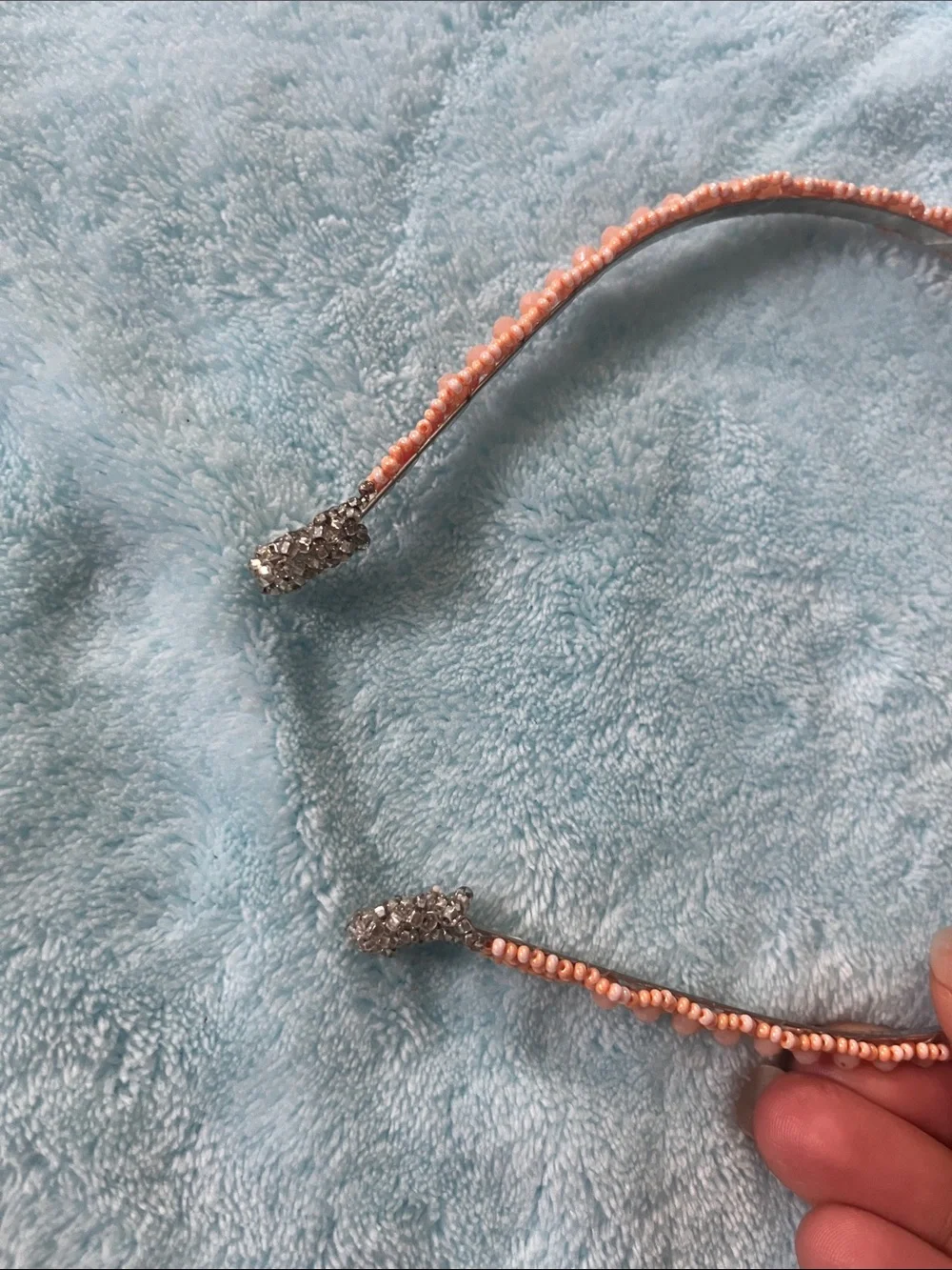 Beaded Pink Metal Headband with Rhinestone Ends